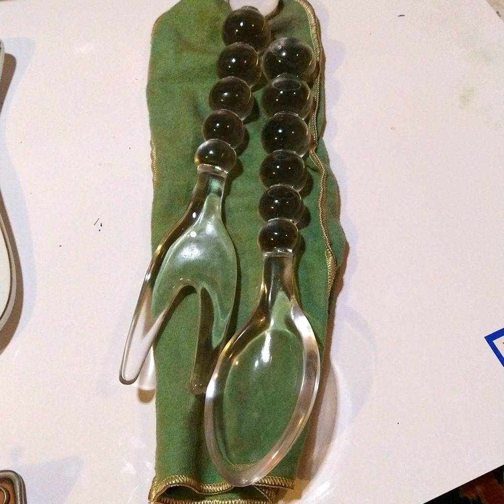 Imperial art glass salad set knife and spoon